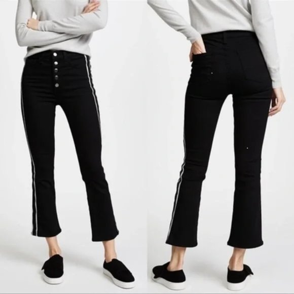 Veronica Beard Denim - Veronica Beard Black Carolyn Boot Cut Cropped Tuxedo Striped Jeans